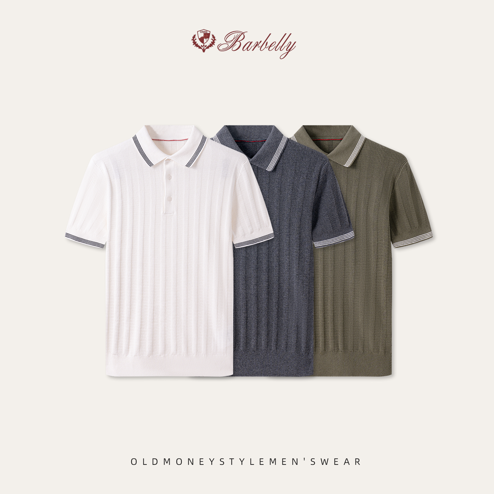 Barbelly娜先生「BC撞领」高定棉纱定织小坑条翻领夏季Polo衫90018商品图