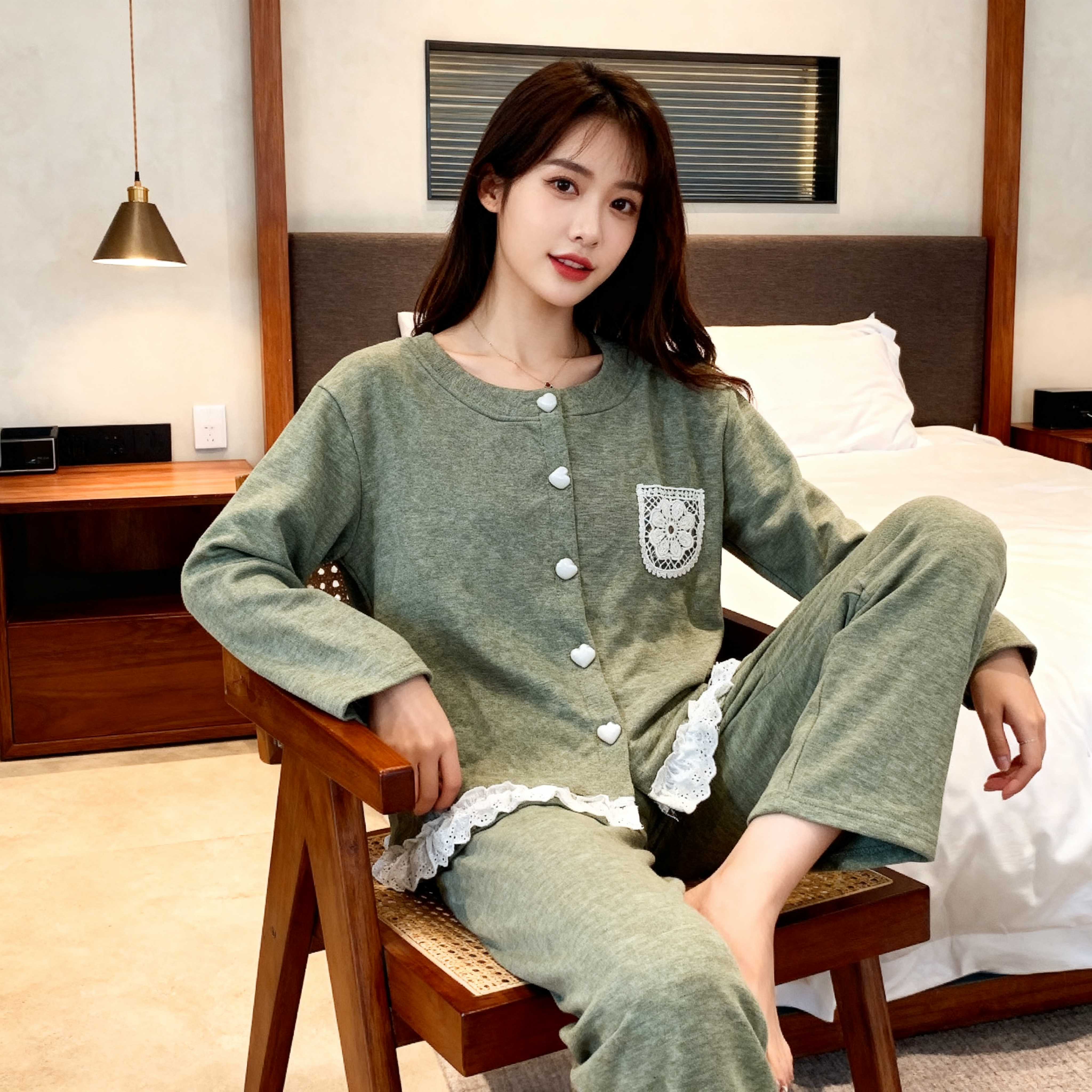 睡衣女士保暖2025年冬季新款 羊绒桑蚕丝 睡衣长袖冬天家居服套装