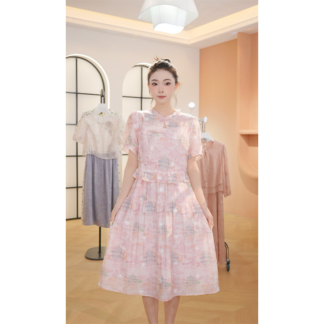 L8663 2025年春夏新款时尚气质假两件温柔显瘦中长款连衣裙