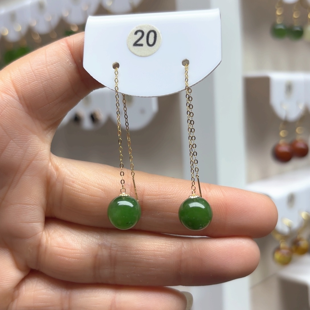 和田玉耳饰18K金镶嵌