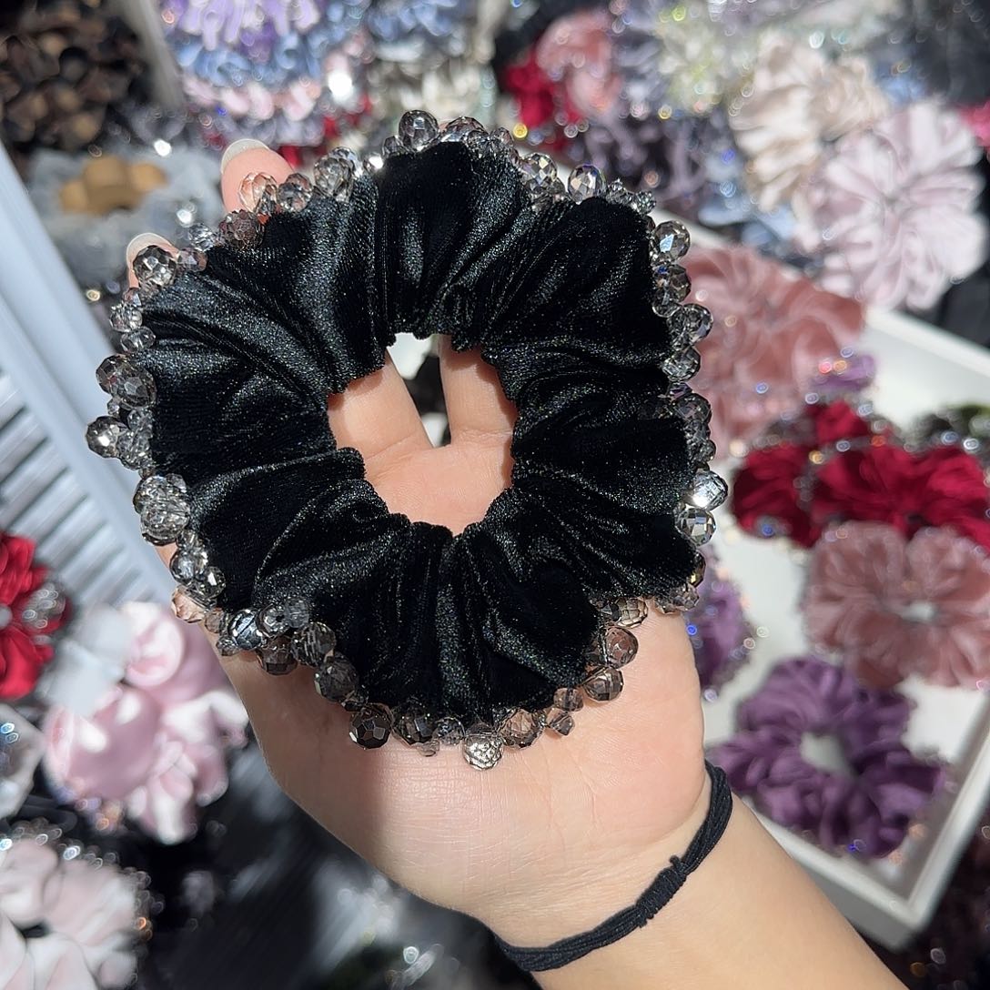 非金属Y01黑色丝绒满钻水晶发圈1个