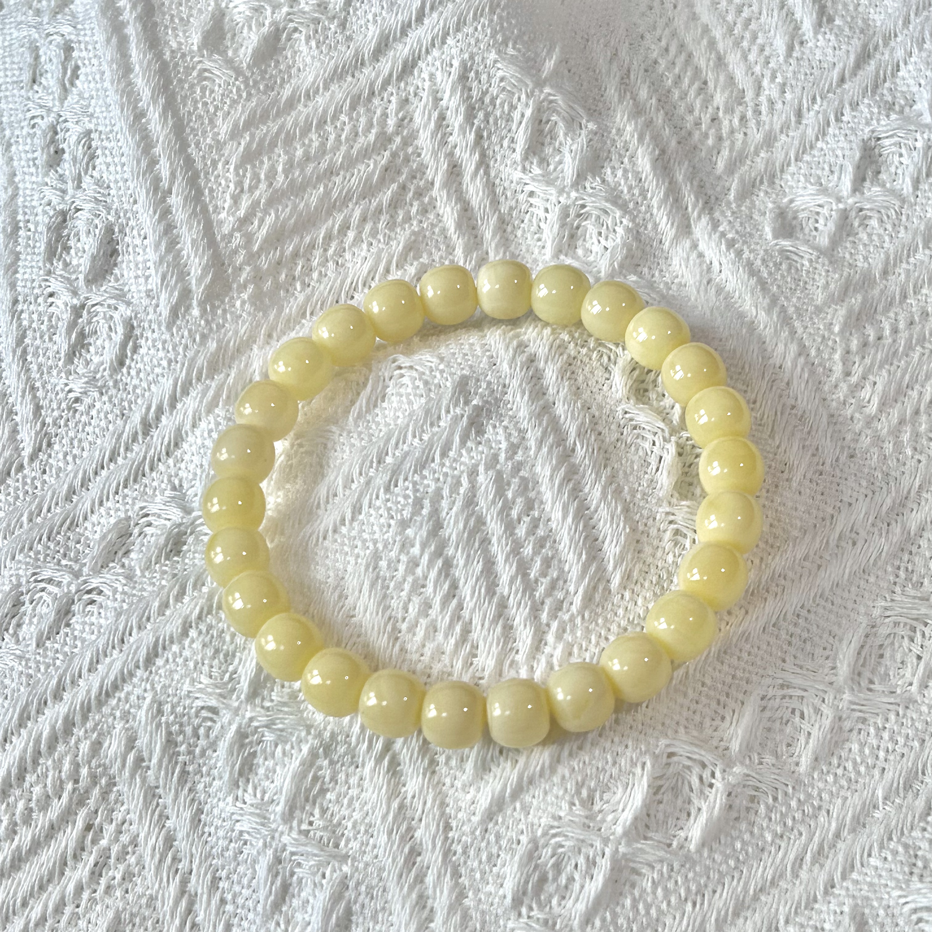 8.5mm天然保原矿俄料奶白纯色少纹蜜蜡手串 简约老型