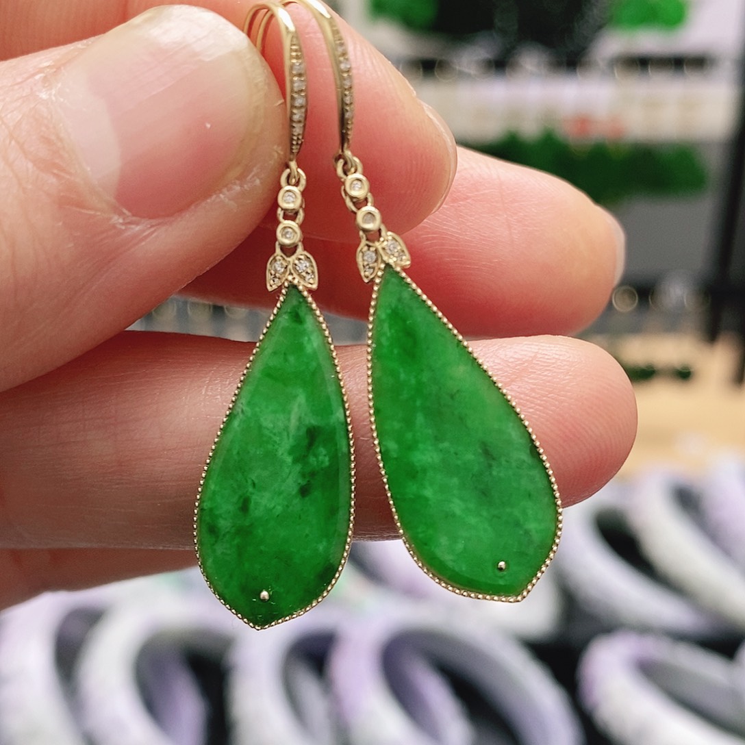翡翠18K金镶嵌耳饰挂件