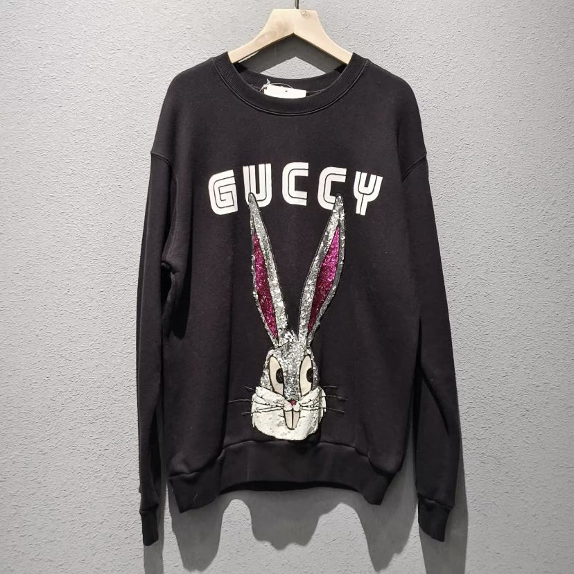 99新 GUCCI/古驰 大亮片刺绣兔子圆领长袖卫衣xxs码0382