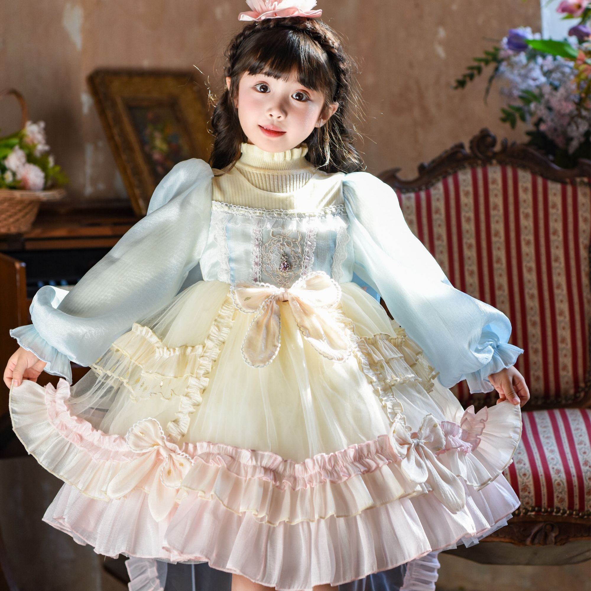 ***小仙女洛丽塔秋款美小女孩连衣裙