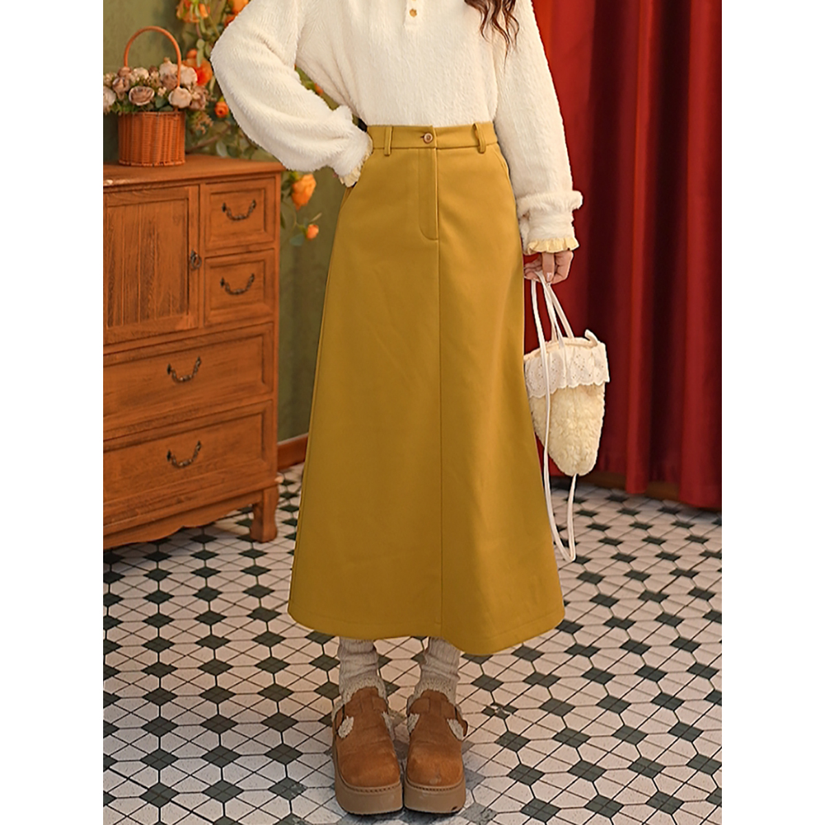 DaYuanSAD张嘉圆复古通勤百搭A字西装裙女中长款半身裙#S15069