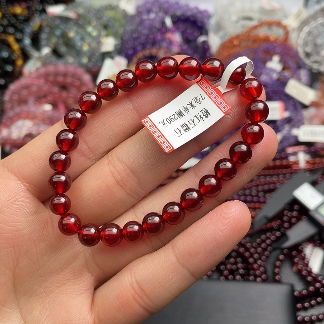 石榴石手链未镶嵌椰*树7毫米单圈橙红石榴石