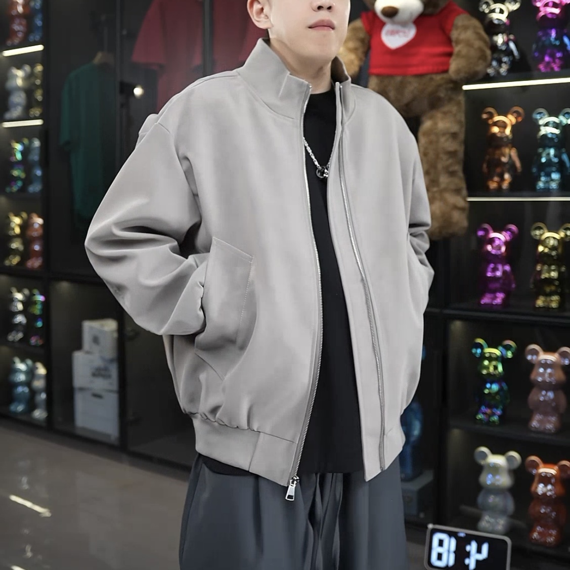 男女可穿pu皮夹克立领外套