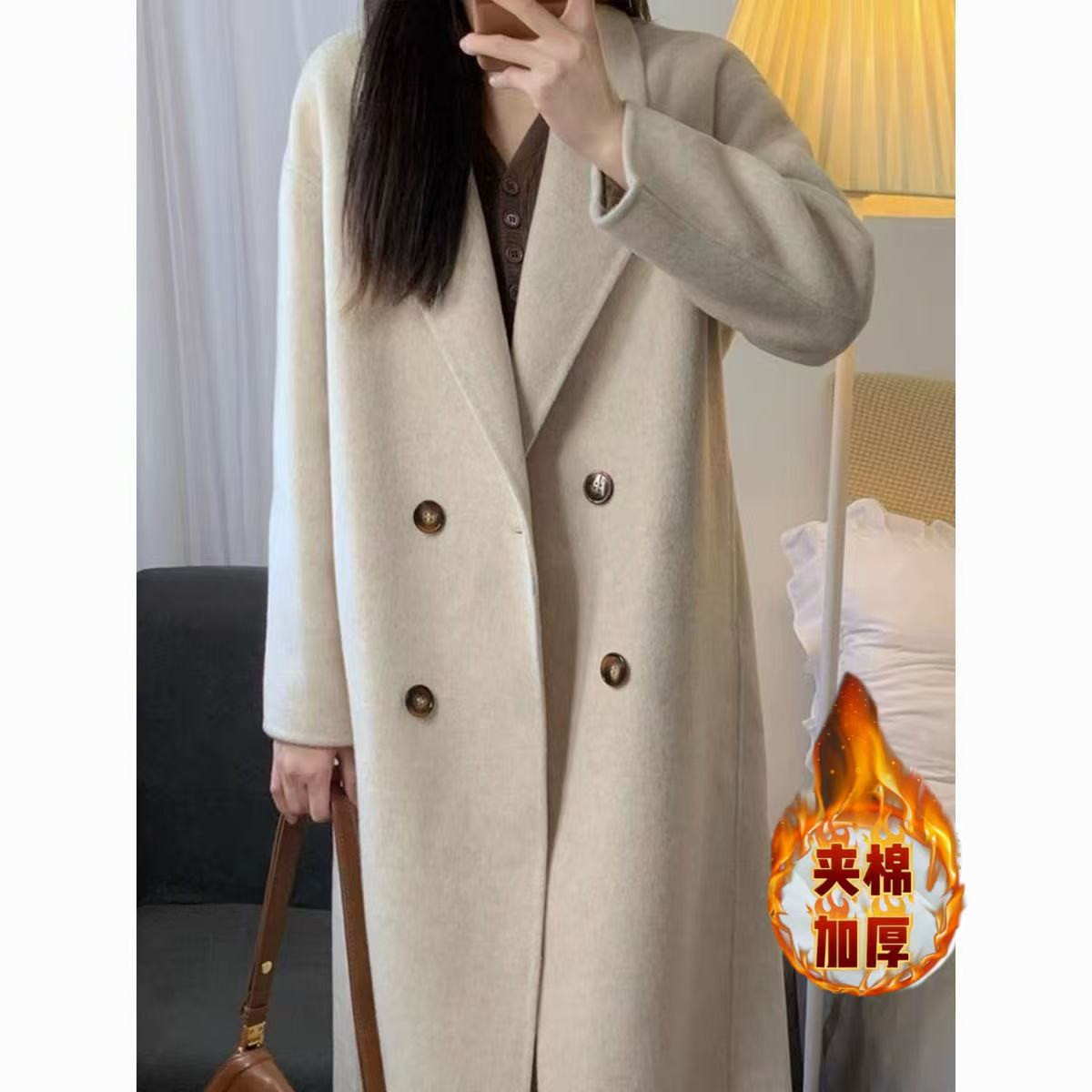 8133 M夹棉加厚大衣女2025秋季新款韩版中长款过膝毛呢外套①