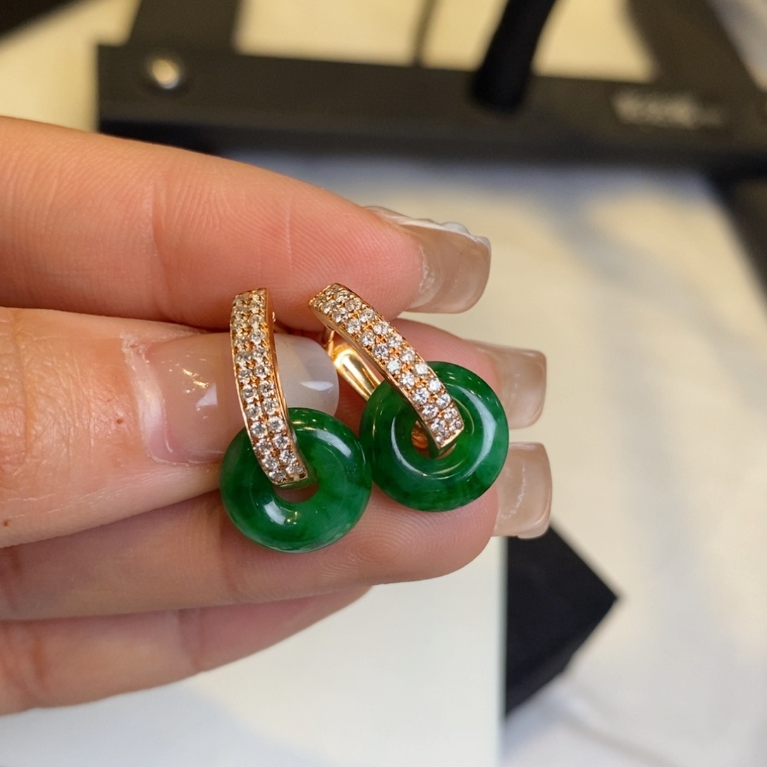 翡翠耳饰18K金镶嵌设计款甜甜圈耳包