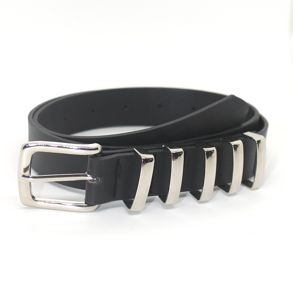 Sialoss古黑色腰带潮酷金属扣头男个性简约装饰ins风皮带