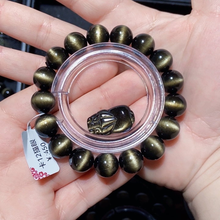 黑曜岩手串未镶嵌蔚***•