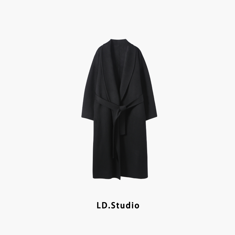 韩版高端秋冬季浴袍款翻领双面羊毛羊绒大衣女宽松长款毛呢外套