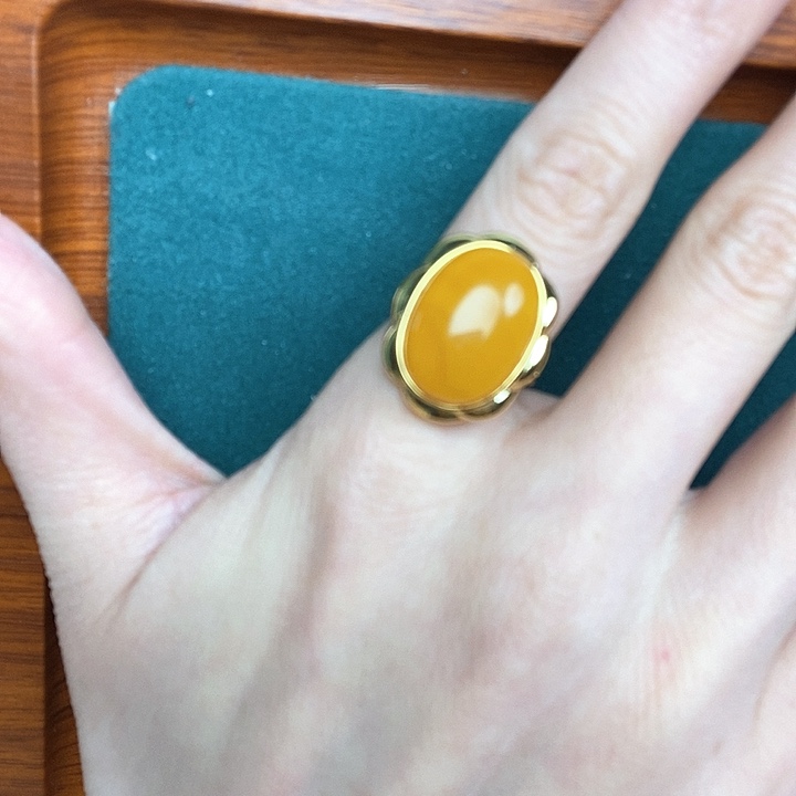 蜜蜡戒指银S925镶嵌戒指