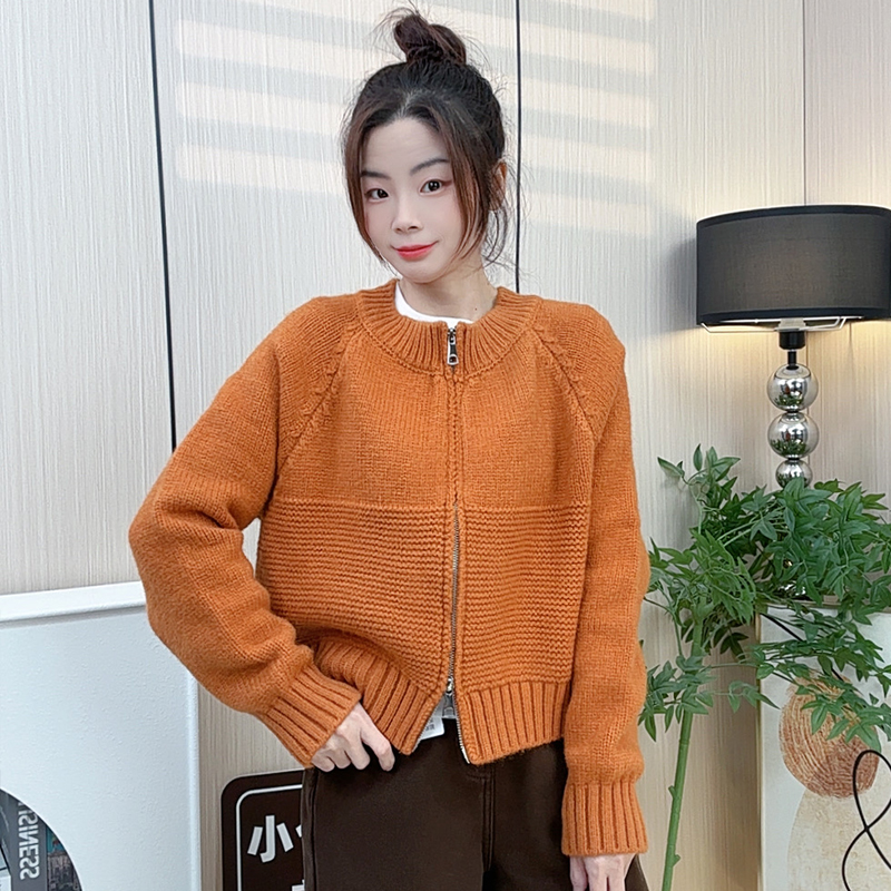 加厚小个子定制针织开衫短款显瘦百搭休闲加厚灰色毛衣外套慵懒风