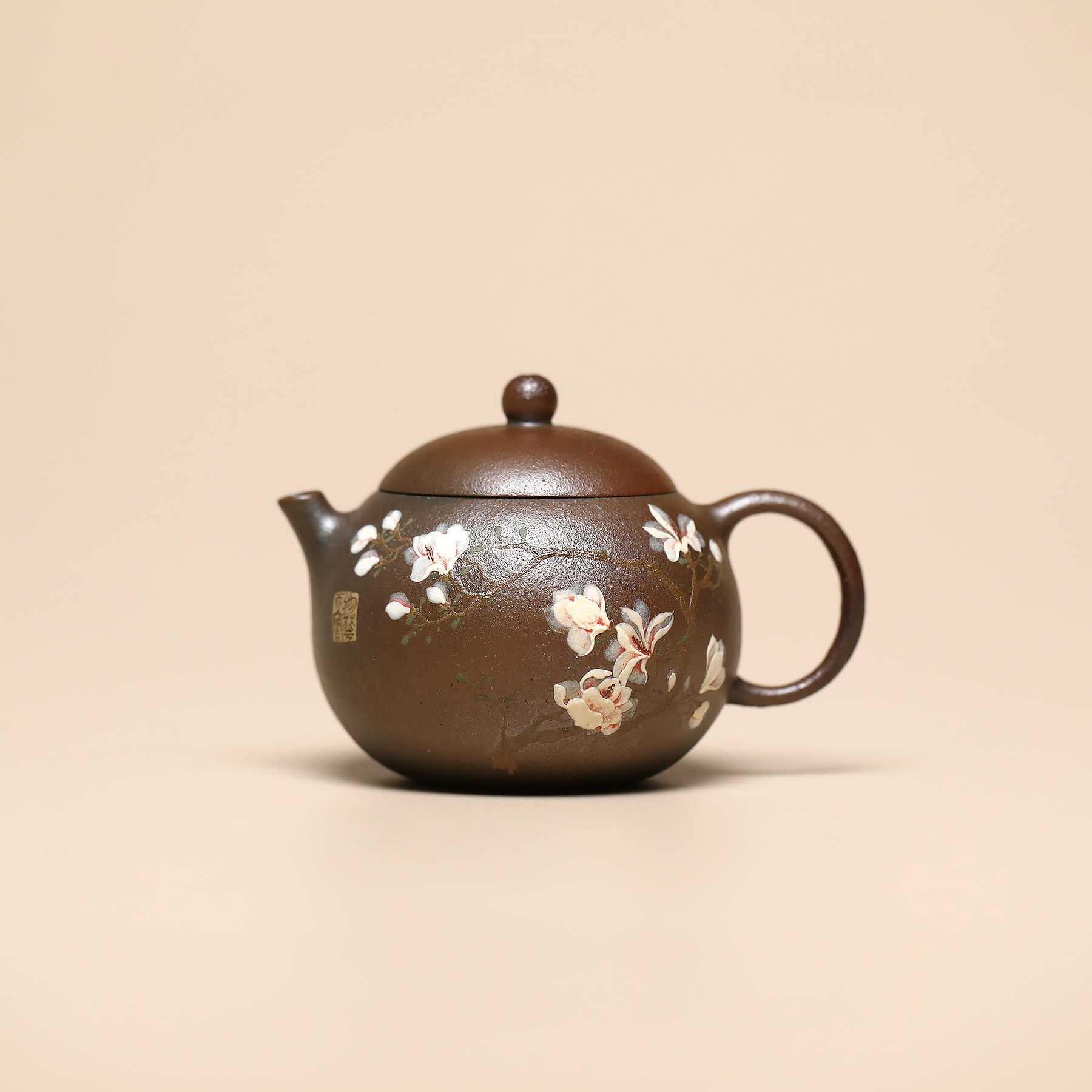 JCY-0004非遗正品手工季畅园豆蔻西施（泥绘兰花）柴烧150cc紫砂壶