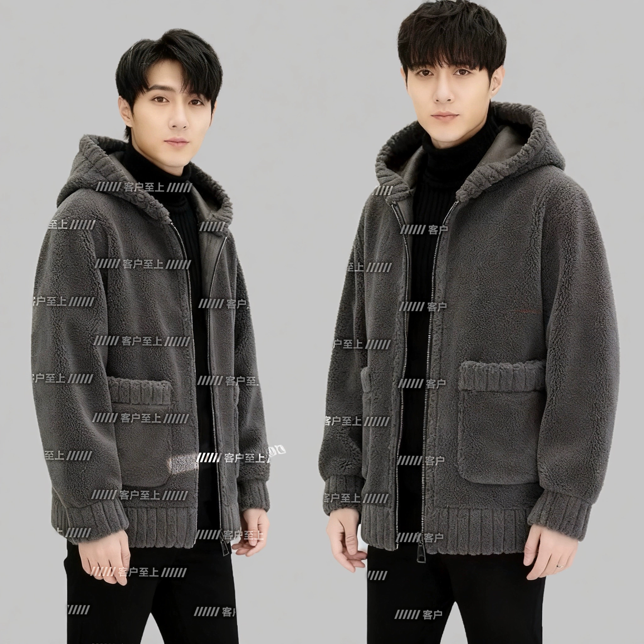 男款双面穿颗粒保暖男士落肩连帽秋冬加厚夹克外套