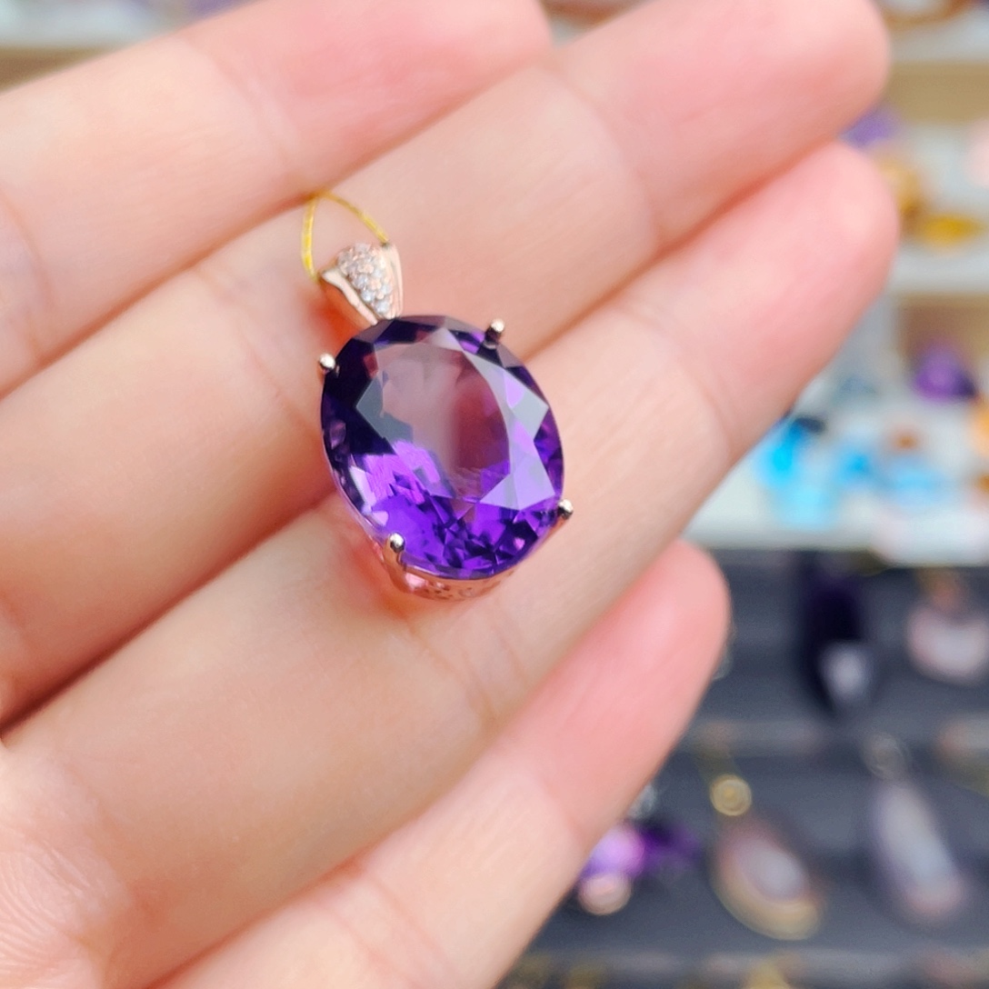 水晶颈饰银S925镶嵌天然保真