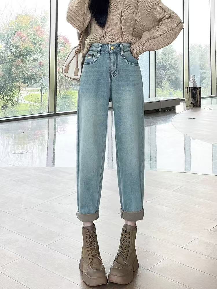冬季加绒【漓】复古百搭宽松显高显瘦九分裤老爹牛仔裤女