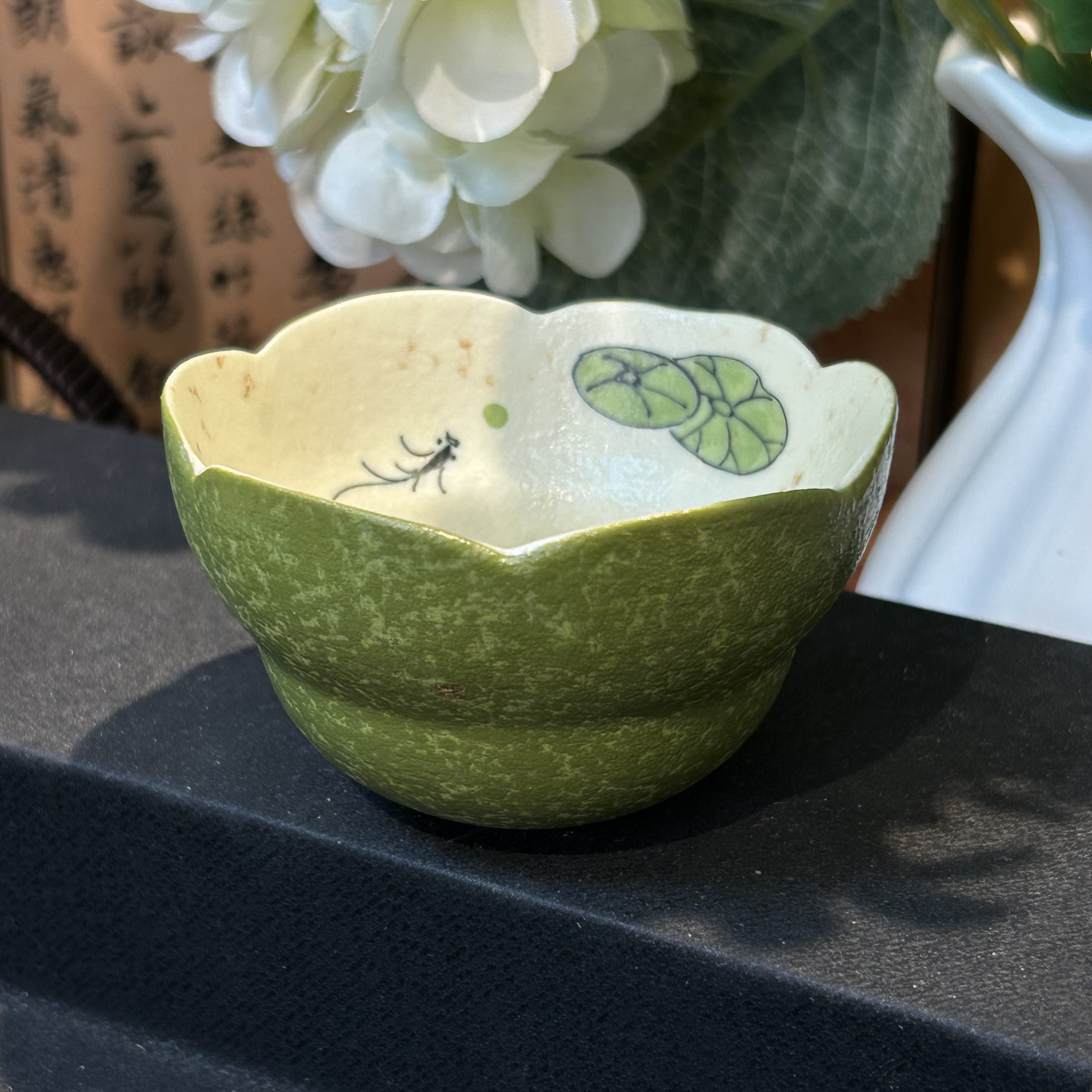 小青柑洒金全手绘葫芦花口杯