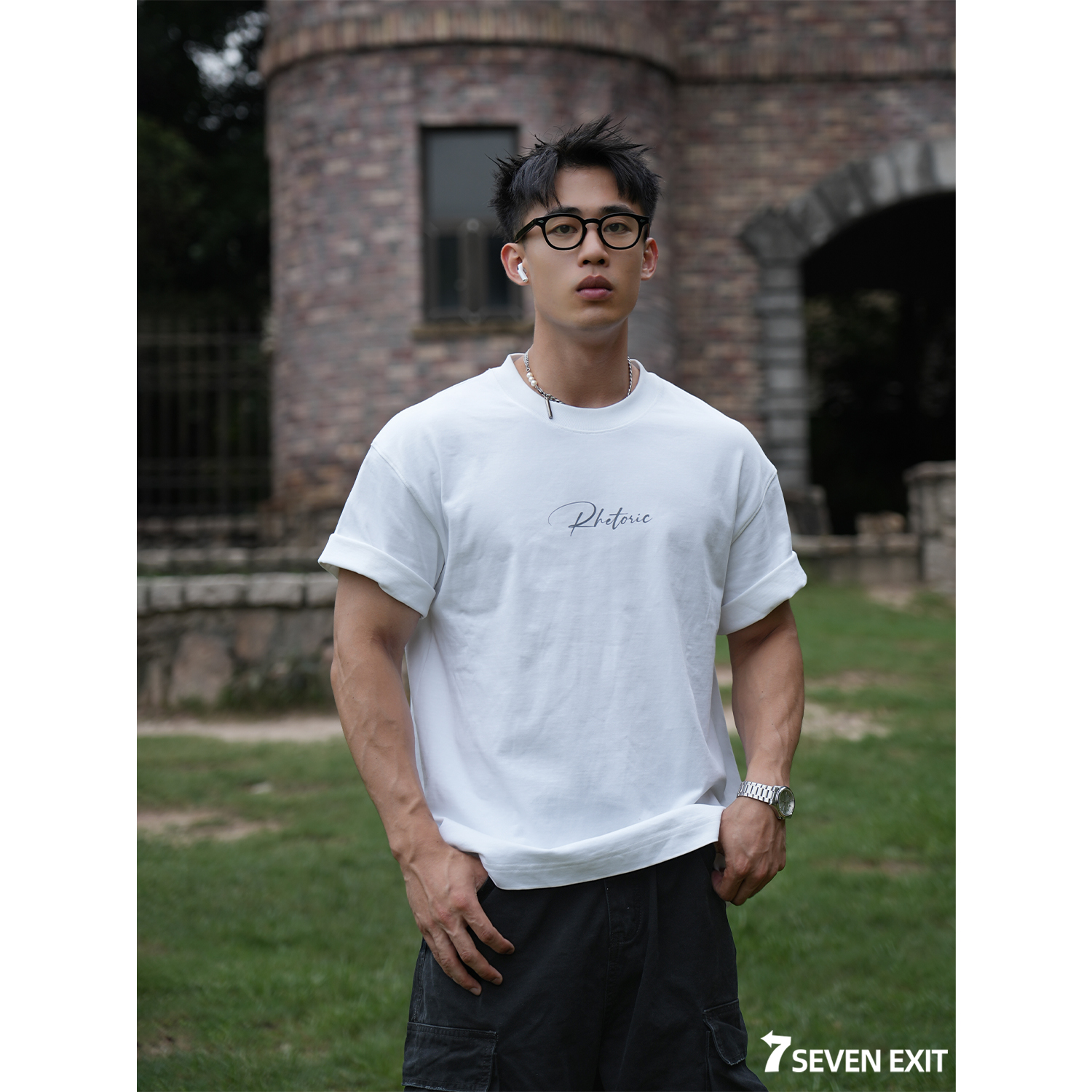 SEVENEXIT7 t-shirt 重磅320高克重纯棉男士宽松圆领印花短袖T恤