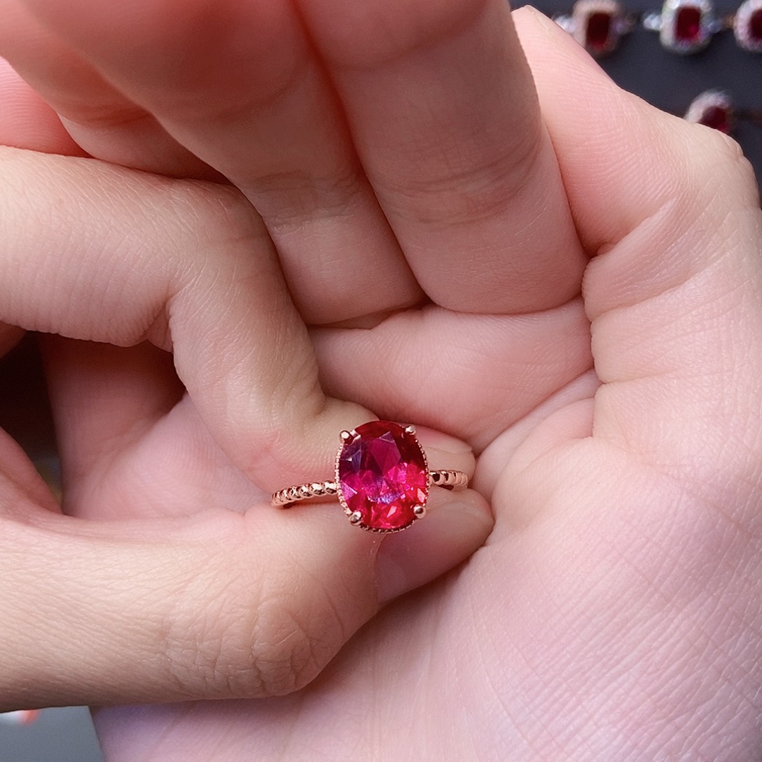 戒指红宝石银S925镶嵌