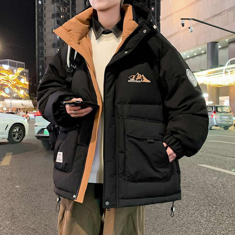 羽绒服男青少年学生男士冬季加厚情侣保暖冬季工装连帽宽松羽绒服