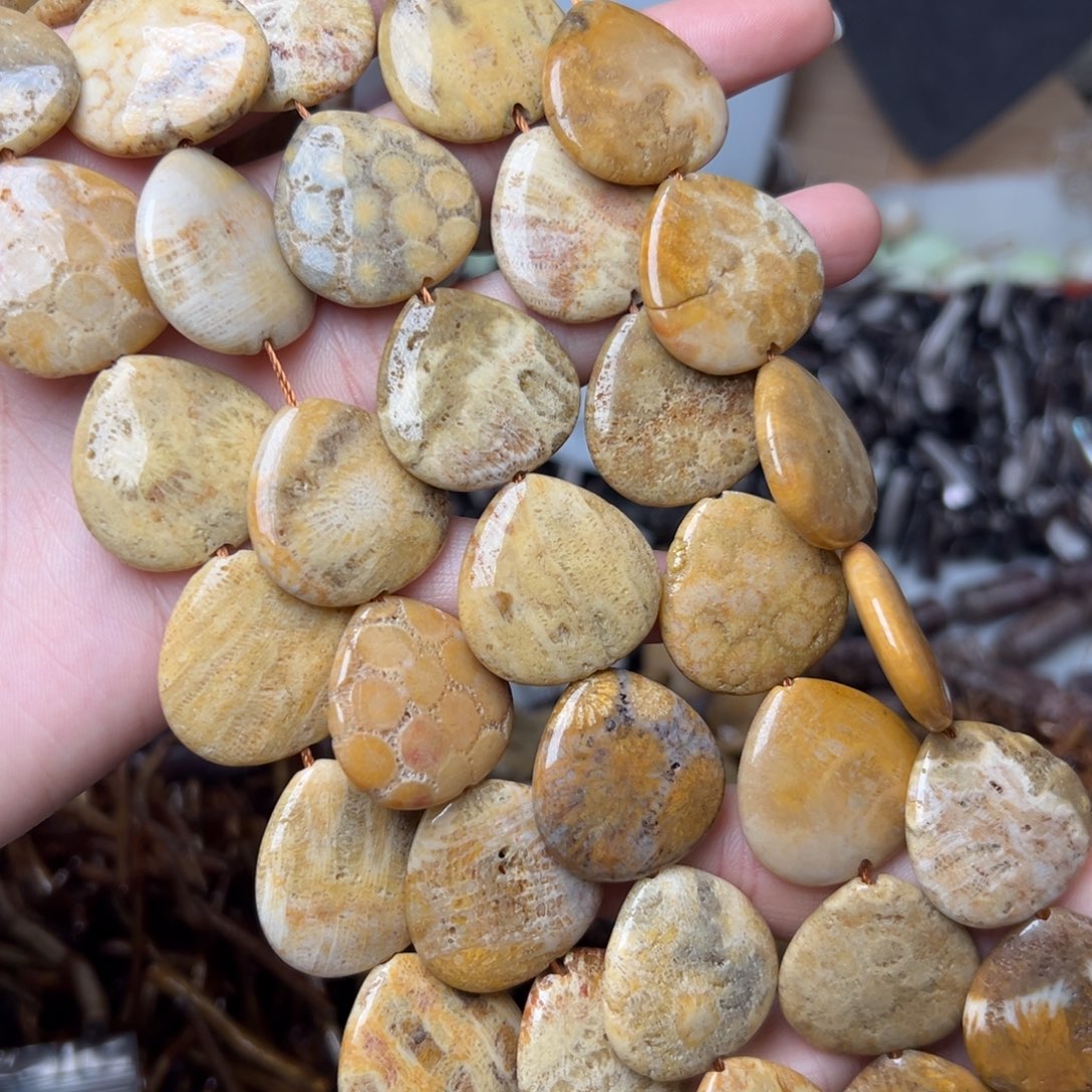 玛瑙/玉髓合金珠宝半成品N513。24mm天然菊花石一条