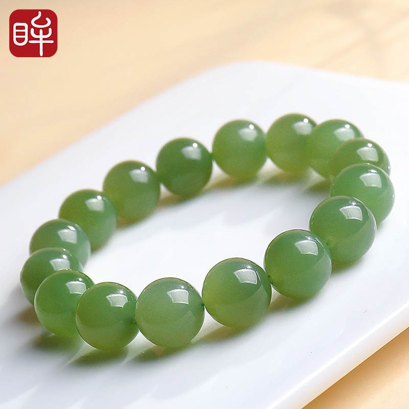 印象眸和田玉手串浅青玉湖水绿手链晴水玉手链12mm 附证书 NT礼物