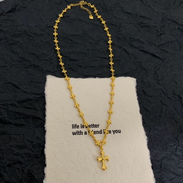 铜合金项链 十字架高级轻奢设计感短款锁骨链