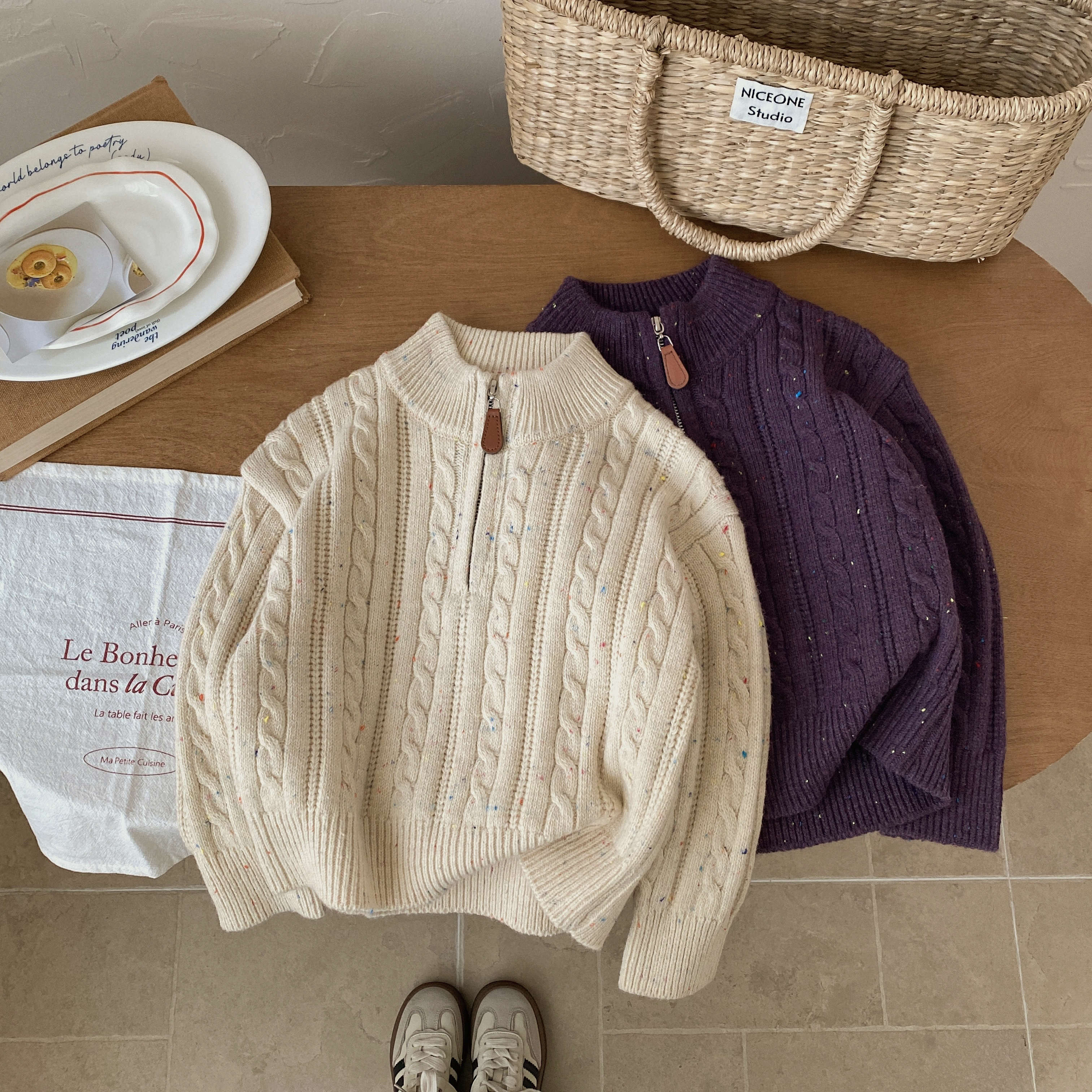 2025秋冬新款儿童毛衣彩点儿童毛衣半拉链麻花套头洋气百搭毛衣