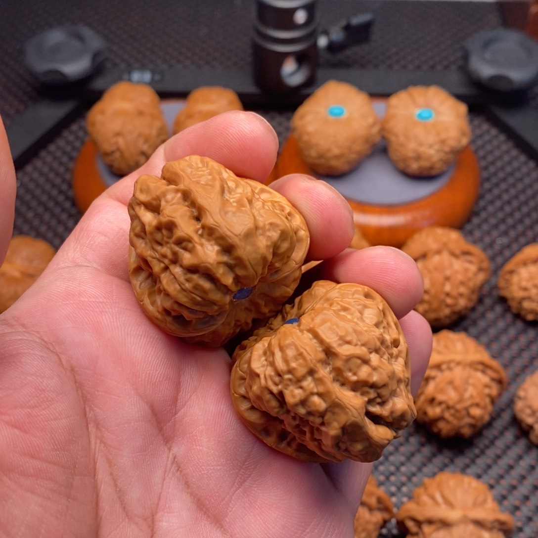 文玩核桃把件蛤蟆边38肚42镶嵌款