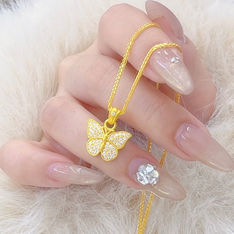 足金999满镶小福蝶蝴蝶黄金吊坠精致百搭纯金项链计价520生日送礼