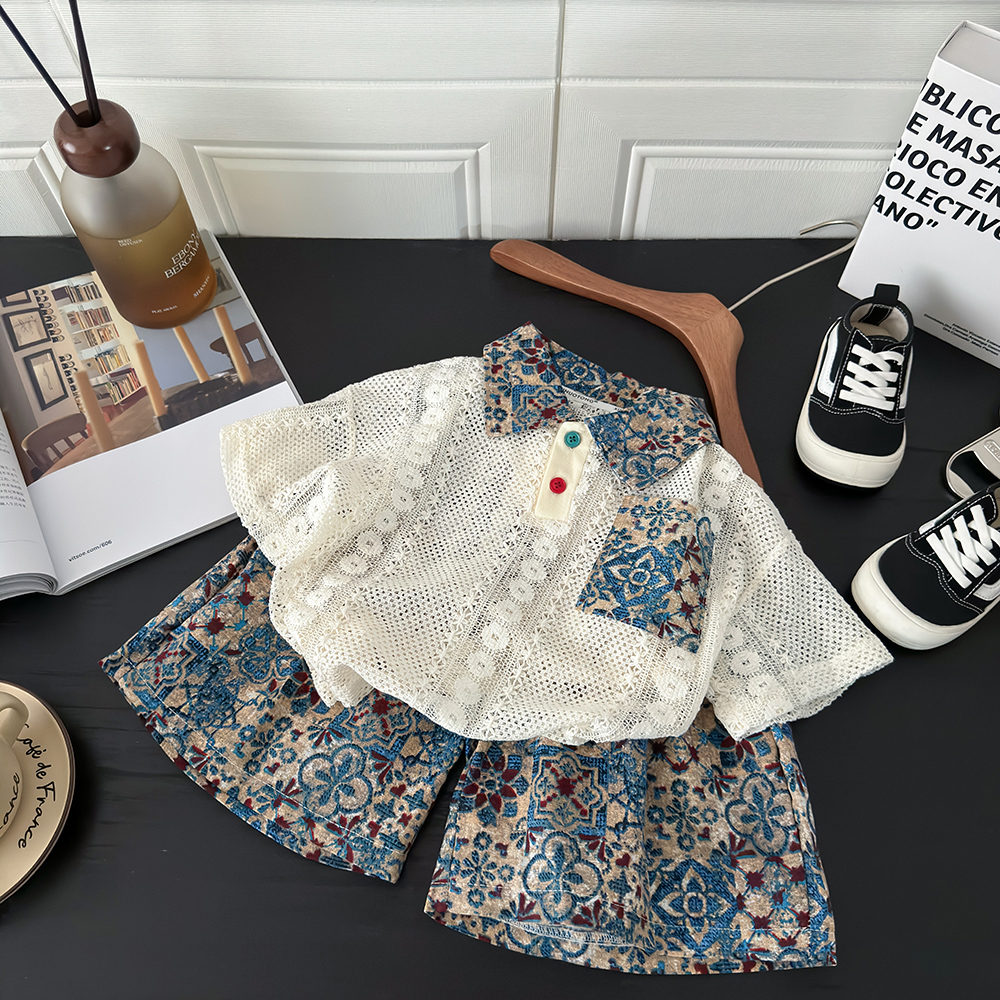 2025夏季新款儿童韩版爆款男童镂空薄款运动宽松短袖T恤套装