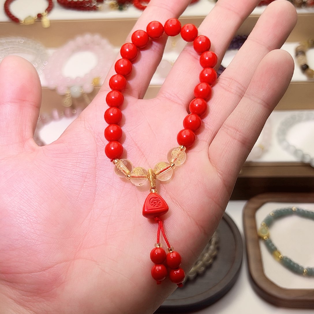 石英质玉手串未镶嵌朱砂手串