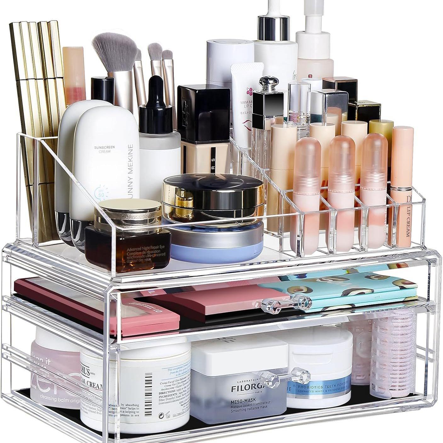 抽屉式化妆盒桌面透明亚克力置物架化妆品护肤梳妆台置物盒