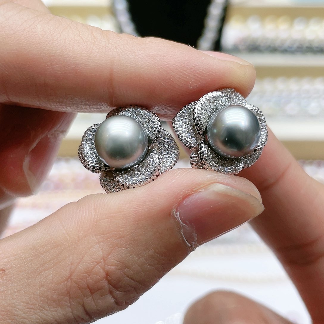 海水珍珠耳饰银S925镶嵌