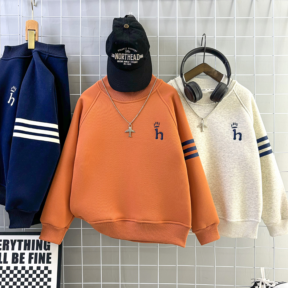 冬季男童2025羊羔绒加绒加厚儿童时尚宽松保暖卫衣半高领套头卫衣