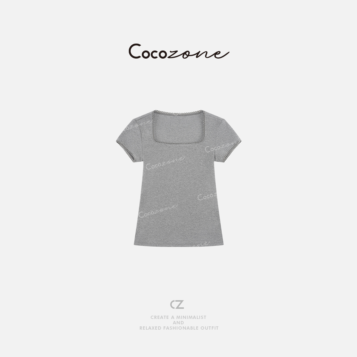 COCO ZONE刘一一 时尚简约纯色小方领修身休闲短袖T恤CD2A0758