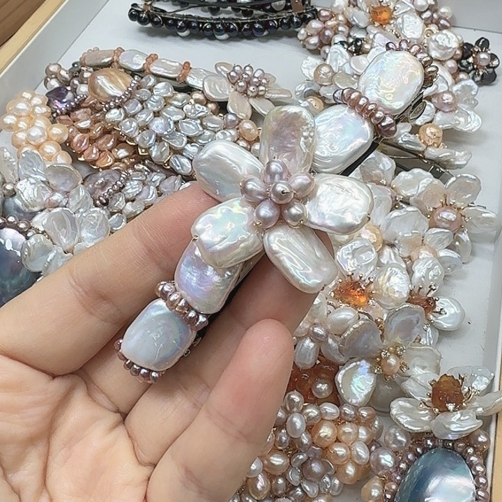 淡水珍珠发饰银S925镶嵌九*木