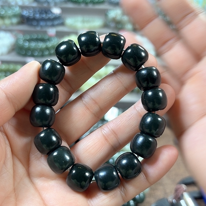 和田玉手链未镶嵌新疆黑青老型卡14