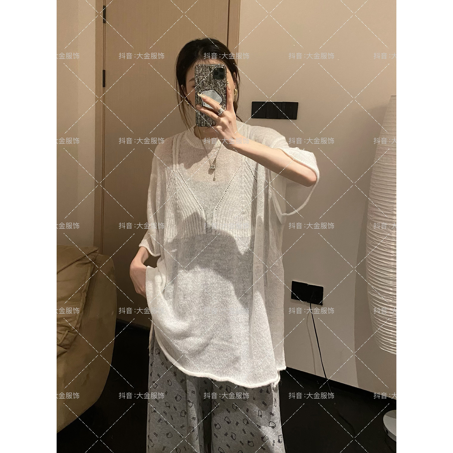 【慵懒漫步 大版针织短袖上衣】气质显瘦夏季宽松小众设计感