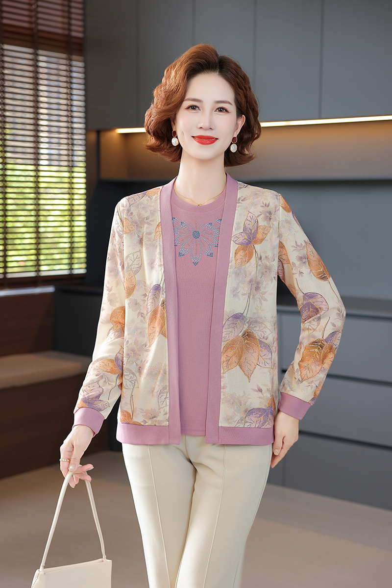 春秋新款真两件中老年女装开衫披肩气质针织棉套装可穿三季妈妈装