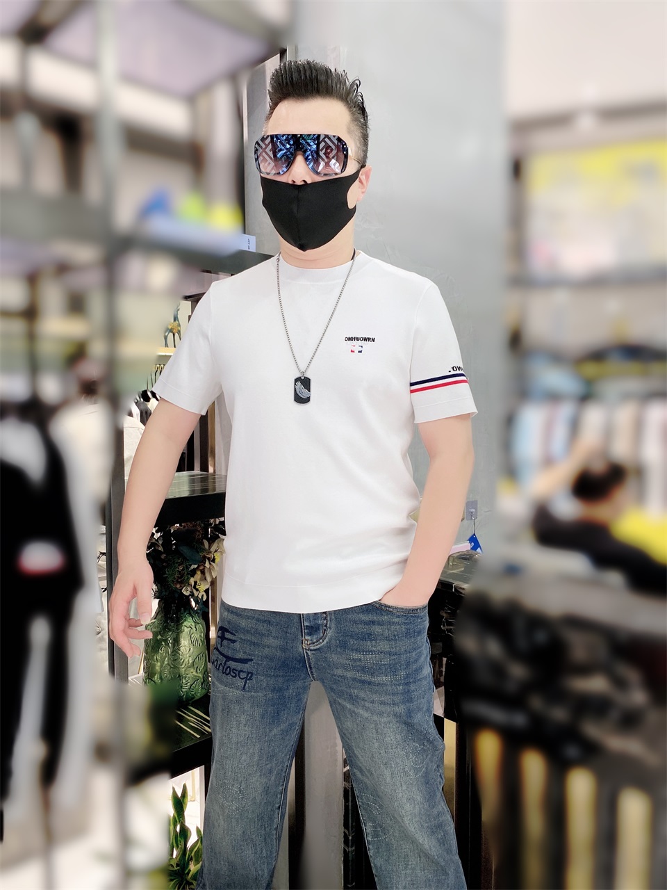 男装秋季时尚短袖韩版个性高品质百搭半袖帅气圆领潮流上衣针织衫