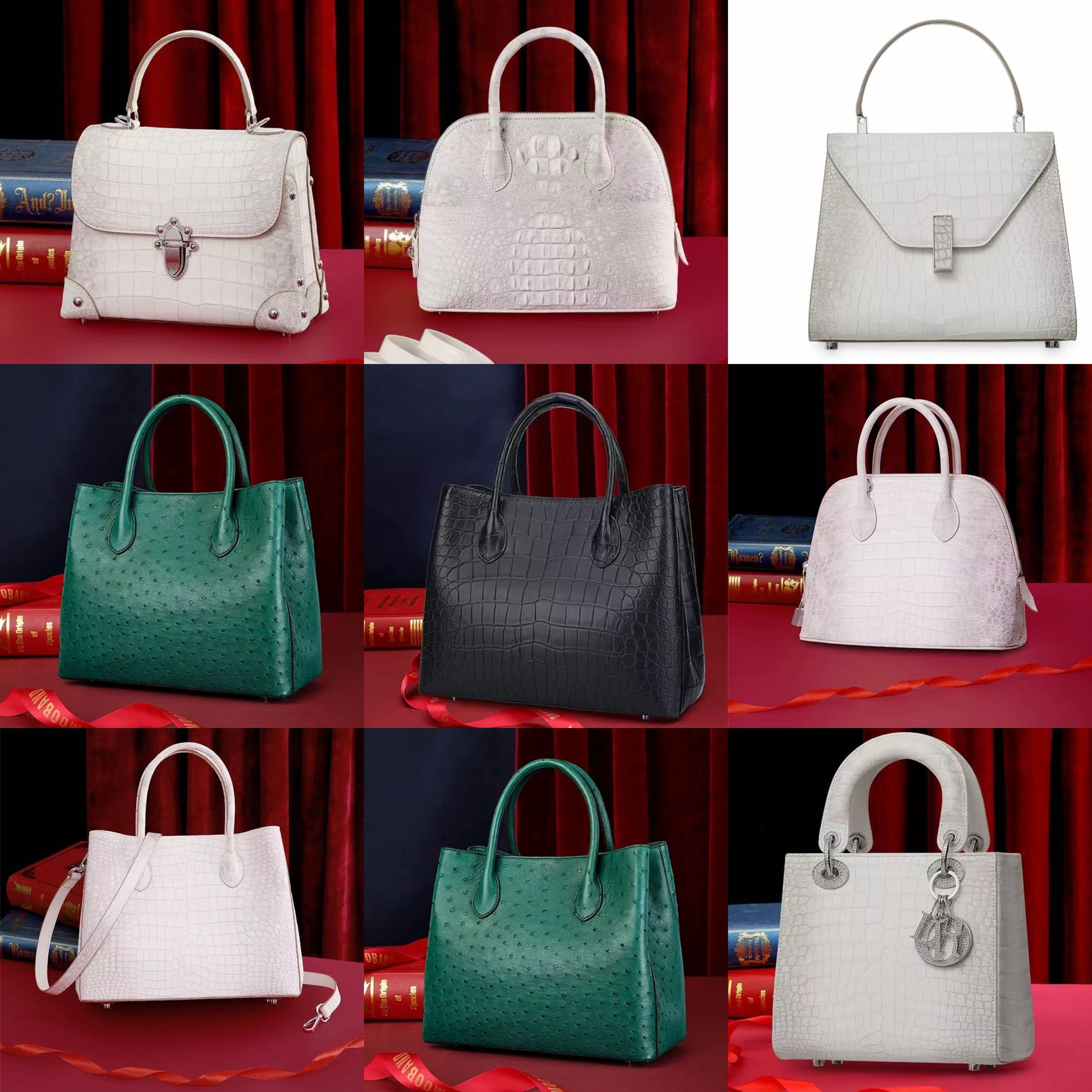 3431HZ鳄鱼皮绣花女包19*6.5*12.5