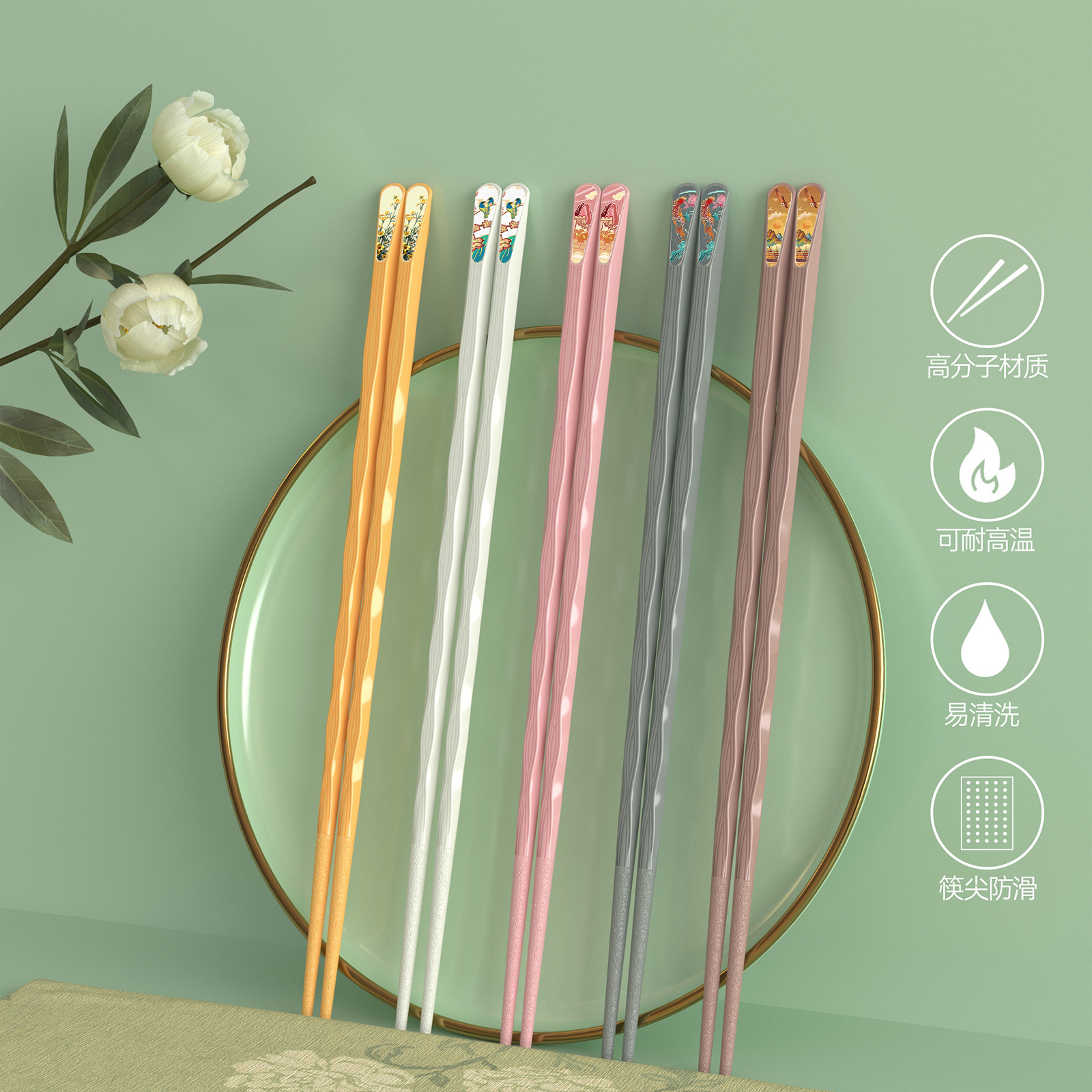 网红爆款国潮风分餐筷合金筷子五双一件一人一筷