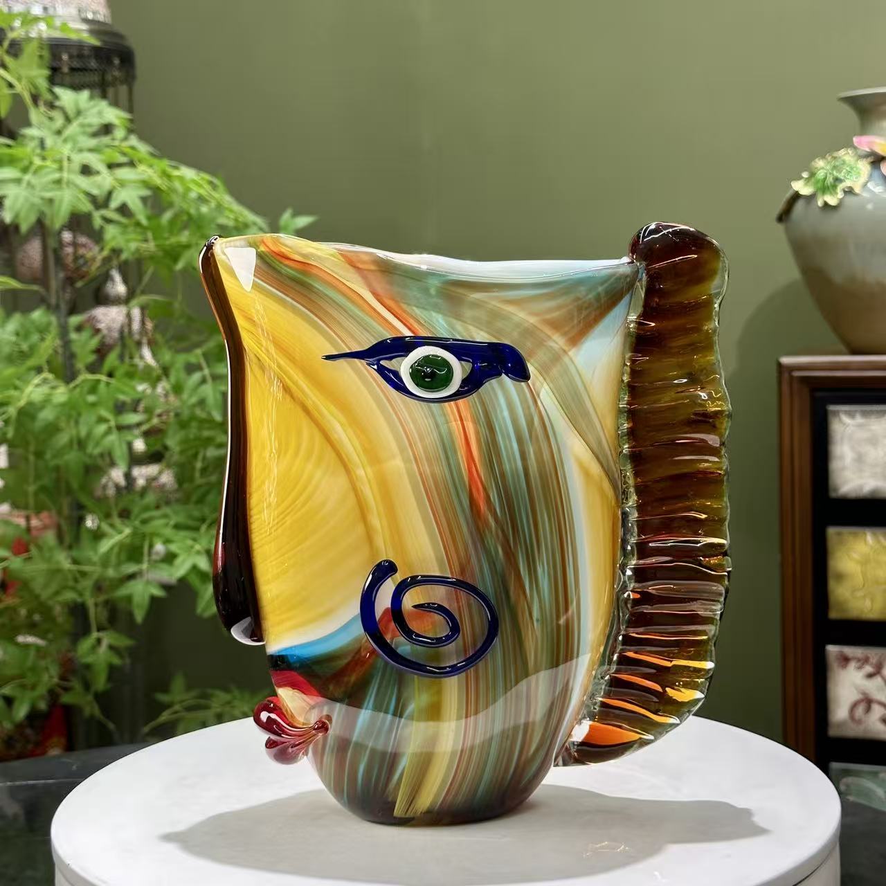 【摩登良品】手工琉璃高级人面摆件现代艺术设计展示柜玄关装饰