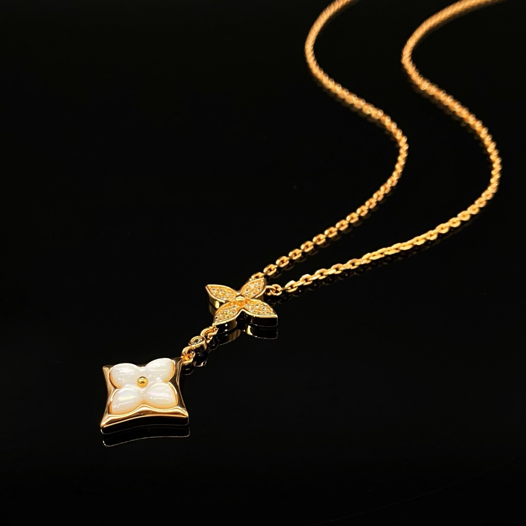 名式 铜合金项链 经典尖花圆花白贝四叶草百搭45厘米项链FL170