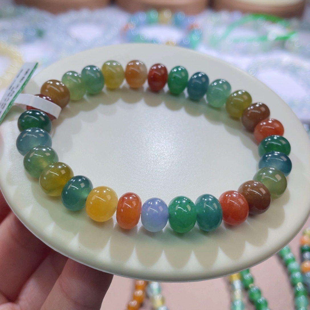 未镶嵌手链翡翠彩虹鼓珠卡8+