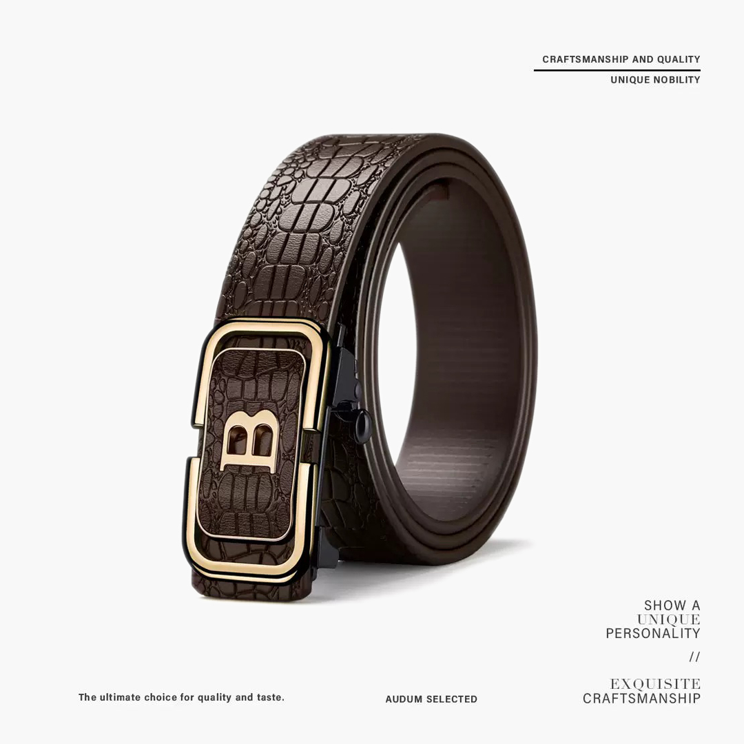 YH新款男士皮带无牙内穿自动扣鳄鱼纹腰带商务百搭韩版潮字母扣3